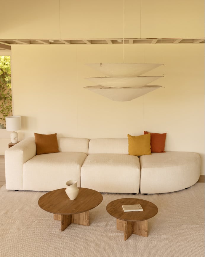 Deco Wood Sofá De 3 Módulos Con Curva Derecha De Bouclé Color Blanco 320x110cm