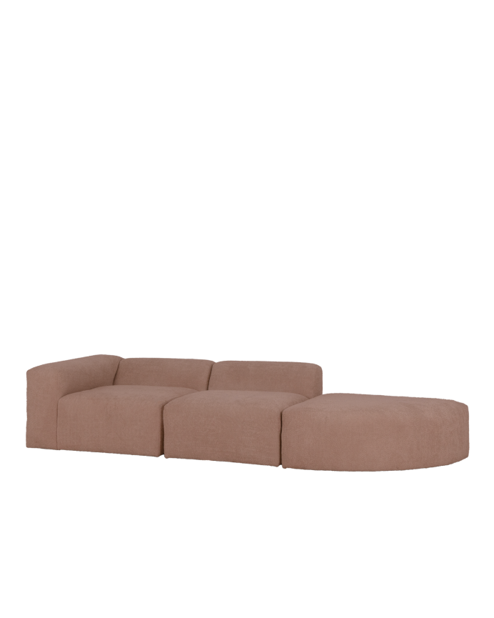 Deco wood Sofá de 3 módulos con curva derecha de bouclé color rosa 320x110cm