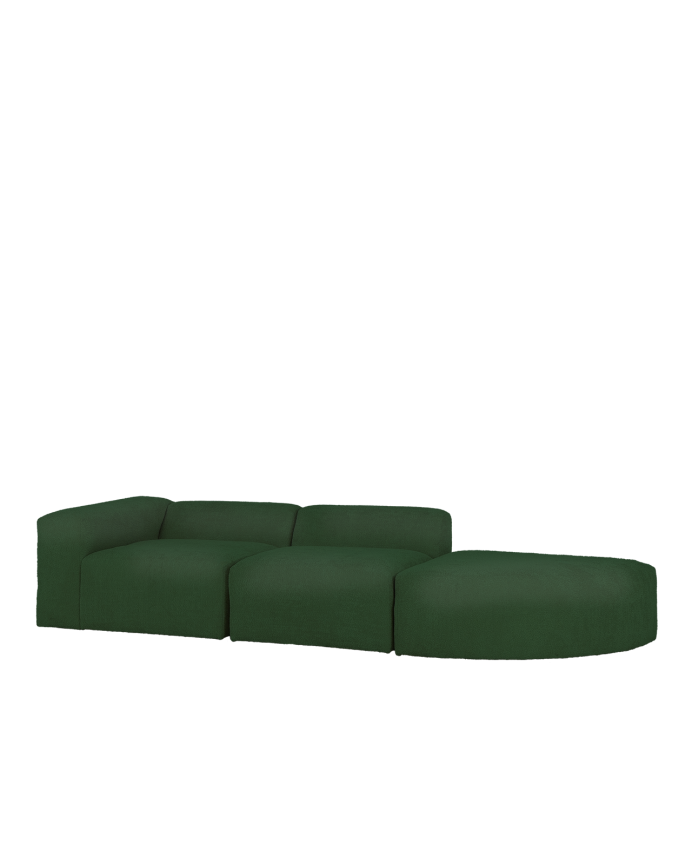 Deco wood Sofá de 3 módulos con curva derecha de bouclé color verde 320x110cm