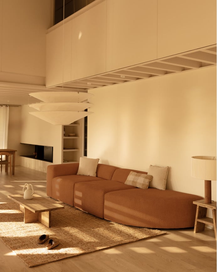 Deco Wood Sofá De 3 Módulos Con Curva Derecha De Bouclé Color Cobre 320x110cm