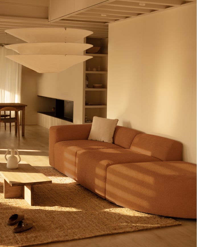 Deco Wood Sofá De 3 Módulos Con Curva Derecha De Bouclé Color Cobre 320x110cm