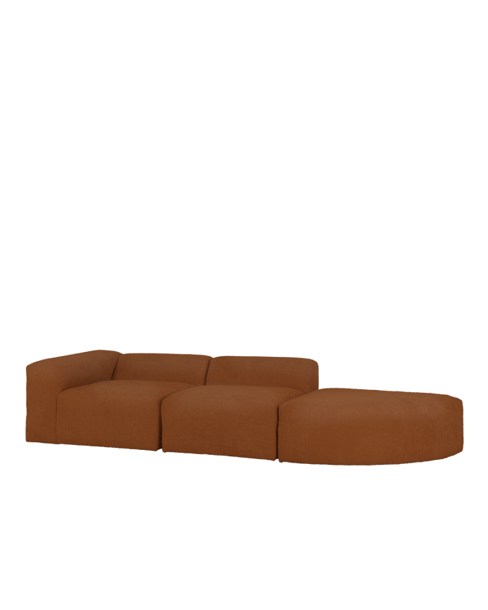 Deco wood Sofá de 3 módulos con curva derecha de bouclé color cobre 320x110cm