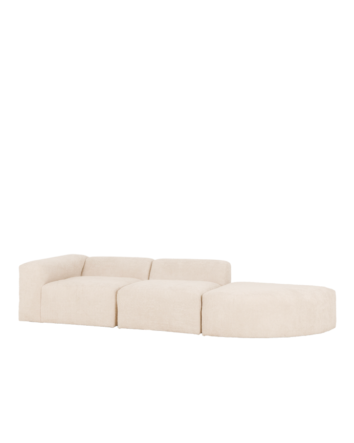 Deco wood Sofá de 3 módulos con curva derecha de bouclé color blanco 320x110cm