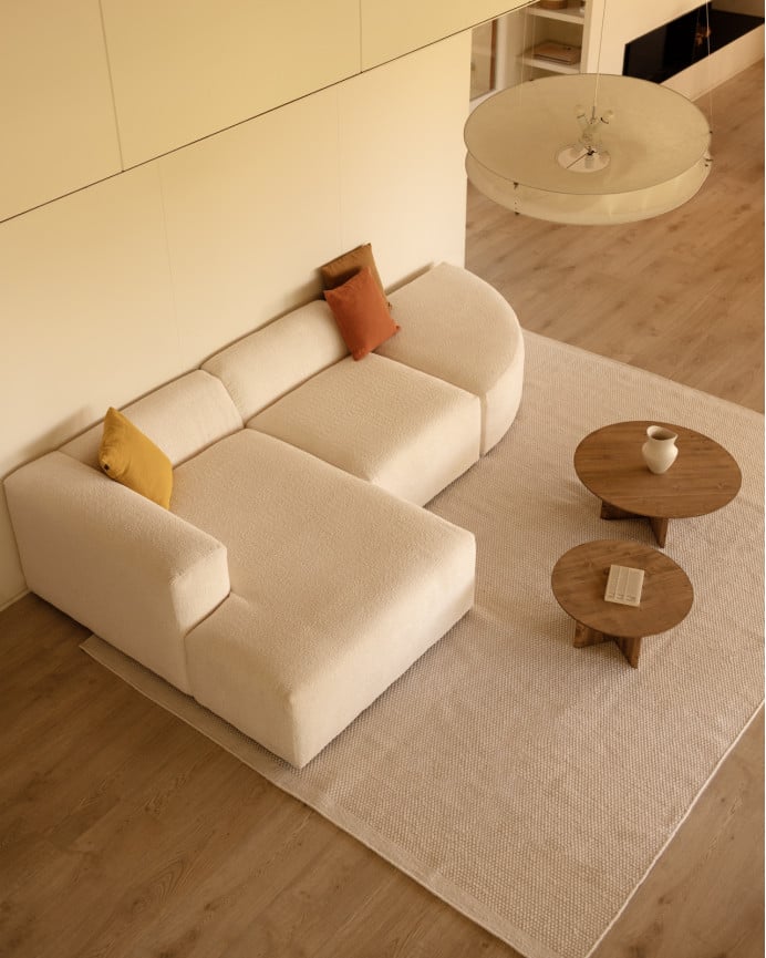 Deco Wood Sofá De 3 Módulos Curvo Con Chaise Longue Izquierdo De Bouclé Color Blanco 320x172cm