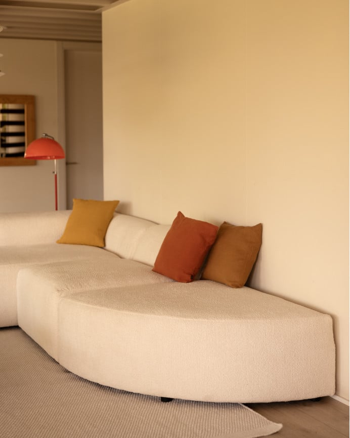 Deco Wood Sofá De 3 Módulos Curvo Con Chaise Longue Izquierdo De Bouclé Color Blanco 320x172cm