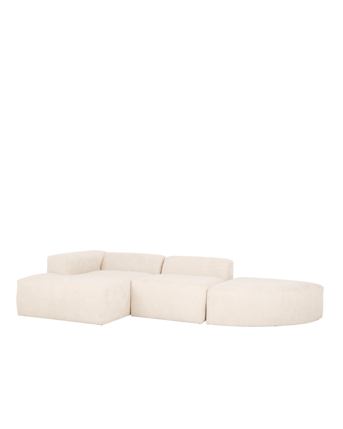 Deco wood Sofá de 3 módulos curvo con chaise longue izquierdo de bouclé color blanco 320x172cm
