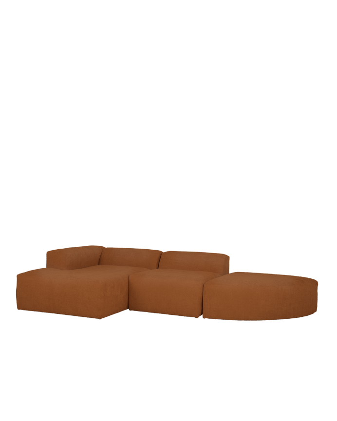 Deco wood Sofá de 3 módulos curvo con chaise longue izquierdo de bouclé color cobre 320x172cm