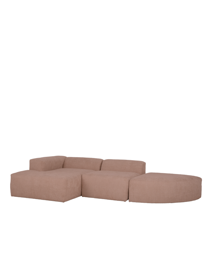 Deco wood Sofá de 3 módulos curvo con chaise longue izquierdo de bouclé color rosa 320x172cm