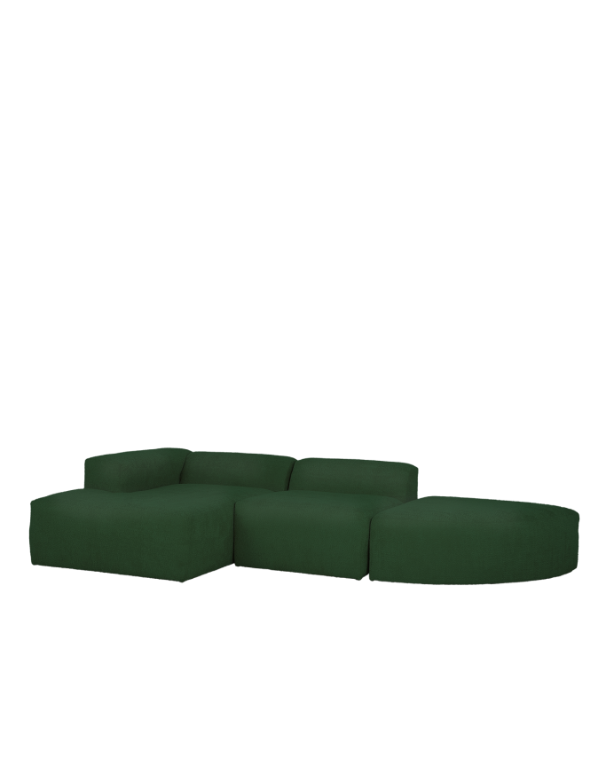 Deco wood Sofá de 3 módulos curvo con chaise longue izquierdo de bouclé color verde 320x172cm