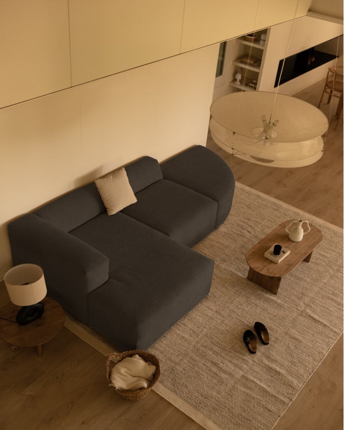 Deco Wood Sofá De 3 Módulos Curvo Con Chaise Longue Izquierdo De Bouclé Color Gris Oscuro 320x172cm