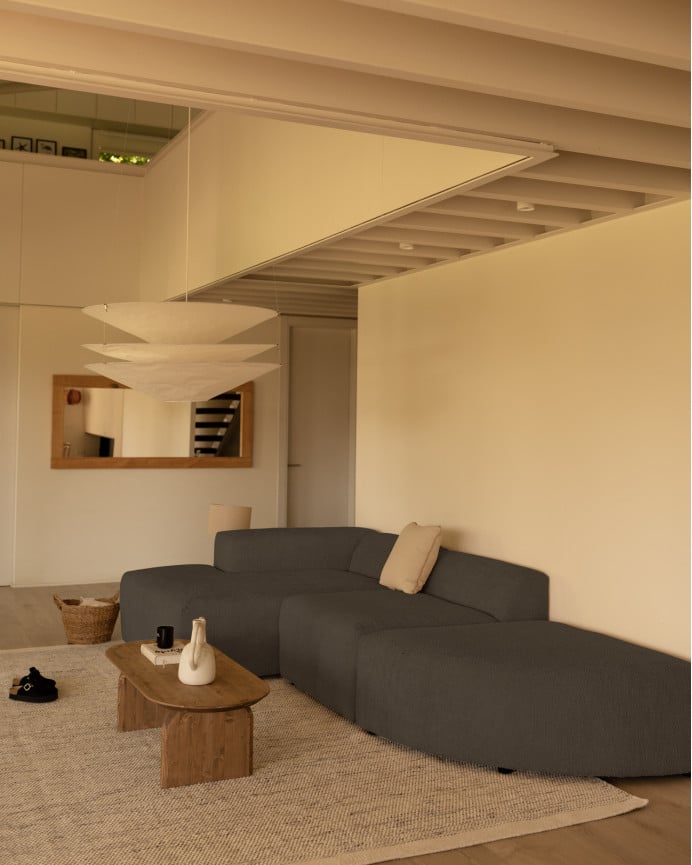 Deco Wood Sofá De 3 Módulos Curvo Con Chaise Longue Izquierdo De Bouclé Color Gris Oscuro 320x172cm