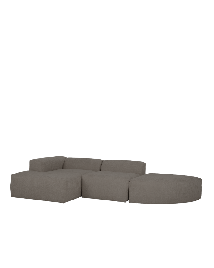 Deco wood Sofá de 3 módulos curvo con chaise longue izquierdo de bouclé color gris oscuro 320x172cm