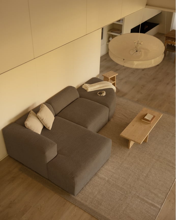 Deco Wood Sofá De 3 Módulos Curvo Con Chaise Longue Izquierdo De Bouclé Color Marrón 320x172cm