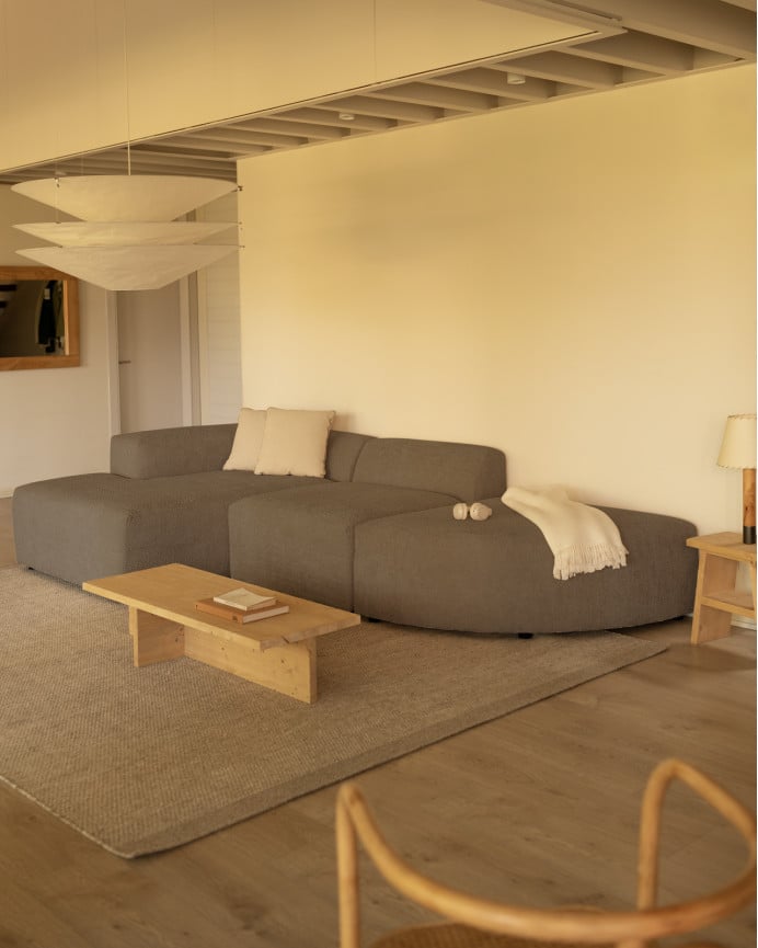 Deco Wood Sofá De 3 Módulos Curvo Con Chaise Longue Izquierdo De Bouclé Color Marrón 320x172cm