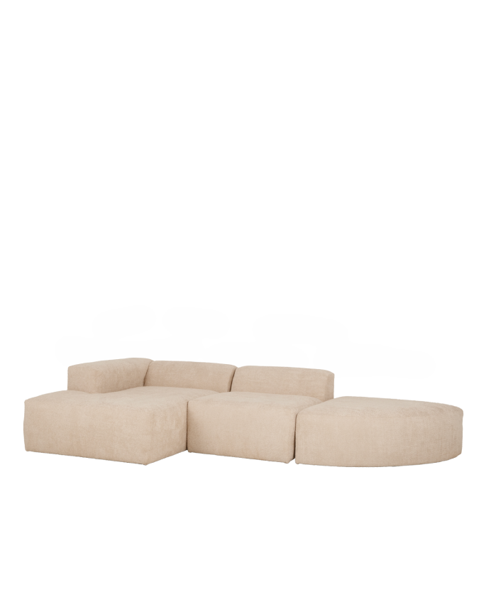 Deco wood Sofá de 3 módulos curvo con chaise longue izquierdo de bouclé color beige 320x172cm