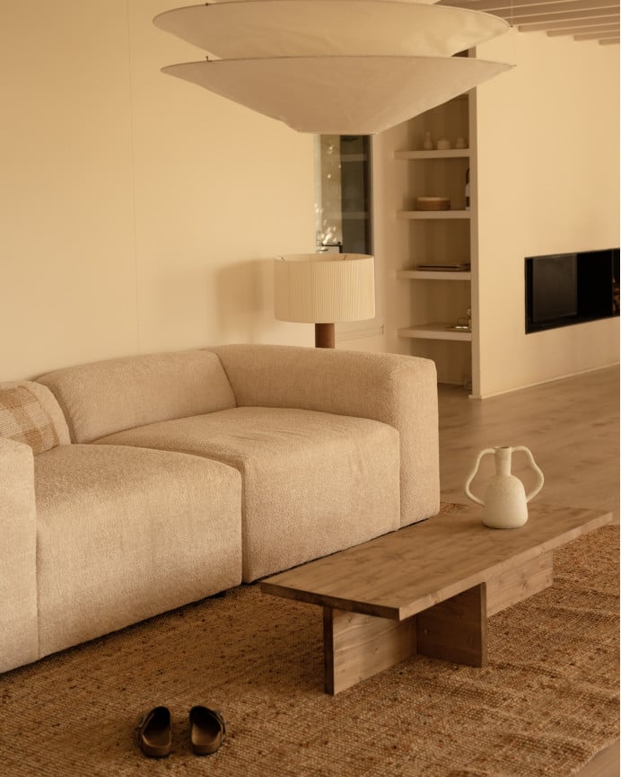 Deco Wood Sofá De 3 Módulos De Bouclé Color Beige 330x110cm