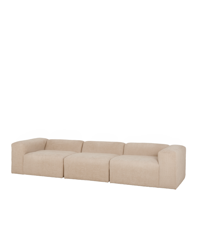 Deco wood Sofá de 3 módulos de bouclé color beige 330x110cm