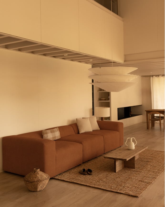 Deco Wood Sofá De 3 Módulos De Bouclé Color Cobre 330x110cm