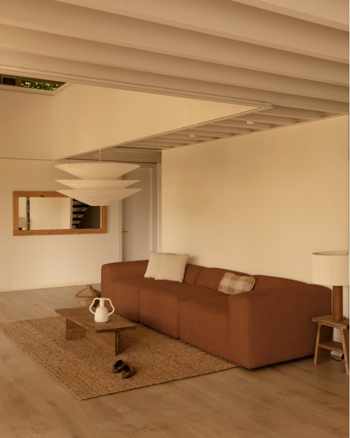 Deco Wood Sofá De 3 Módulos De Bouclé Color Cobre 330x110cm