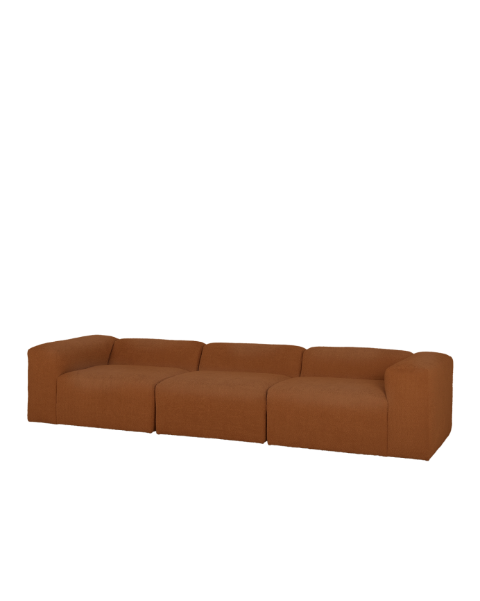 Deco wood Sofá de 3 módulos de bouclé color cobre 330x110cm