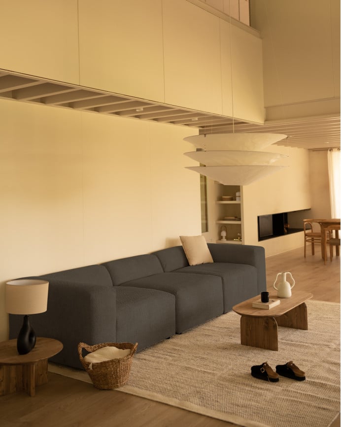 Deco Wood Sofá De 3 Módulos De Bouclé Color Gris Oscuro 330x110cm