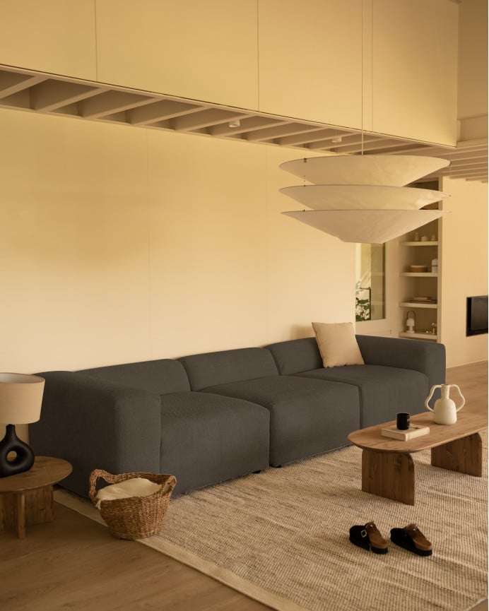 Deco Wood Sofá De 3 Módulos De Bouclé Color Gris Oscuro 330x110cm