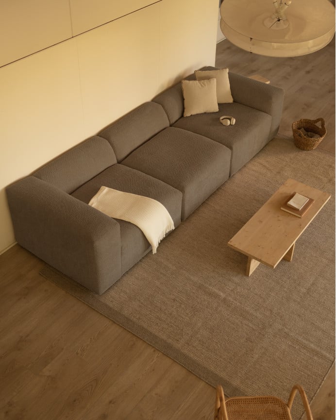 Deco Wood Sofá De 3 Módulos De Bouclé Color Marrón 330x110cm