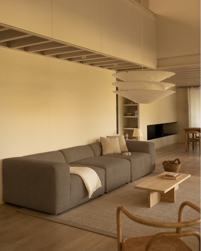 Deco Wood Sofá De 3 Módulos De Bouclé Color Marrón 330x110cm