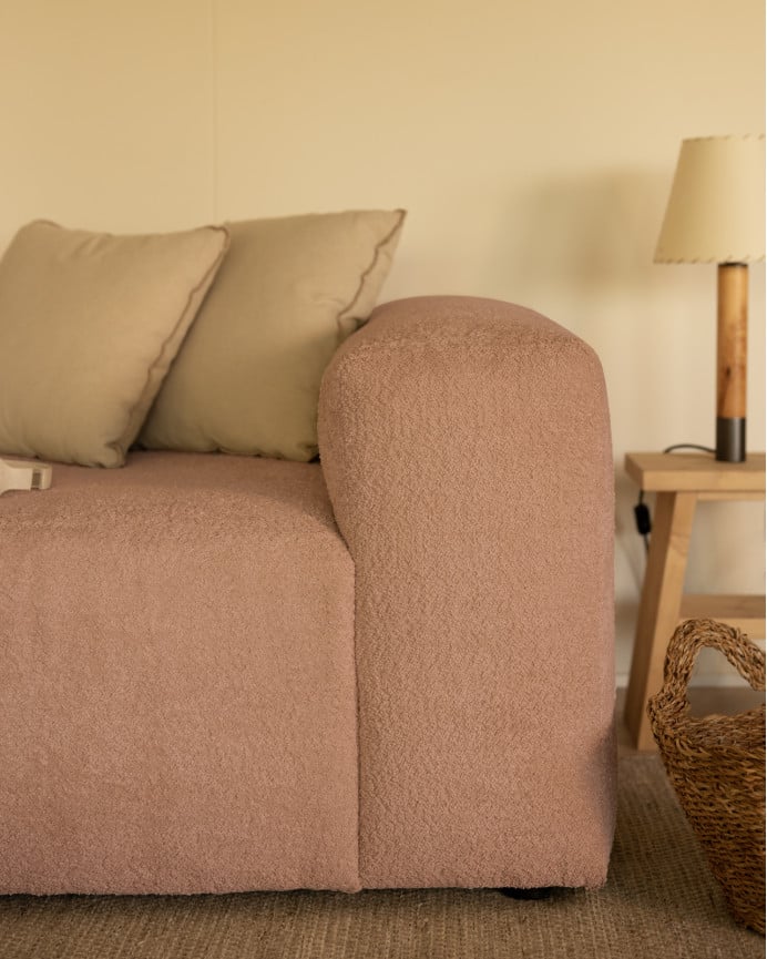 Deco Wood Sofá De 3 Módulos De Bouclé Color Rosa 330x110cm