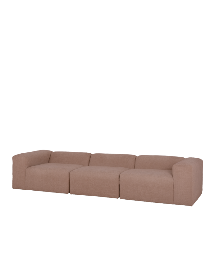 Deco wood Sofá de 3 módulos de bouclé color rosa 330x110cm