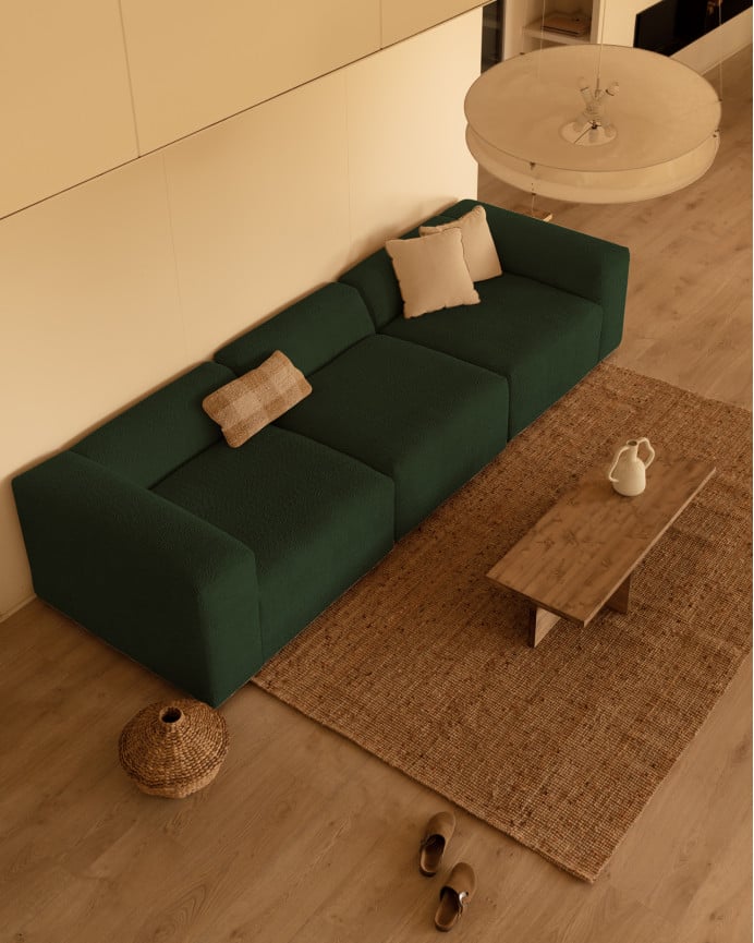 Deco Wood Sofá De 3 Módulos De Bouclé Color Verde 330x110cm