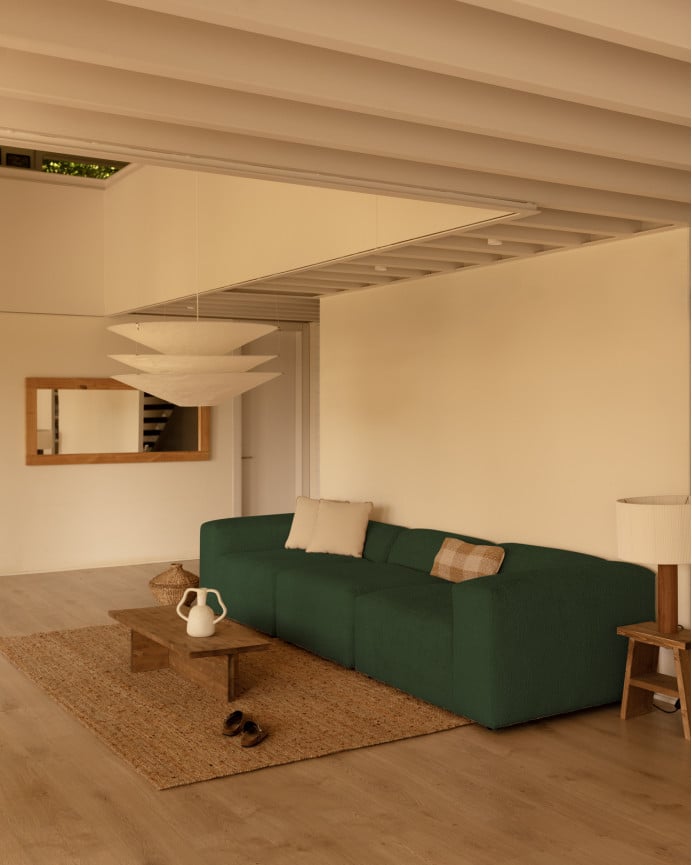 Deco Wood Sofá De 3 Módulos De Bouclé Color Verde 330x110cm