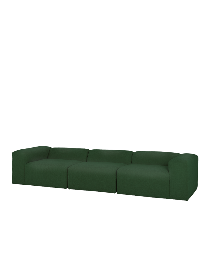 Deco wood Sofá de 3 módulos de bouclé color verde 330x110cm