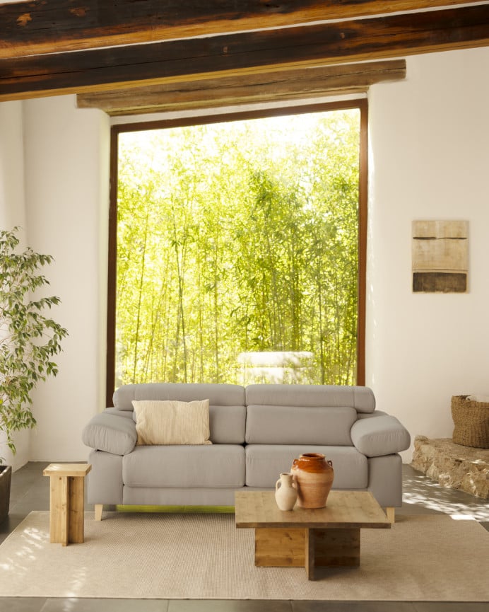 Deco Wood Sofá De 3 Plazas Color Gris Claro De 195cm