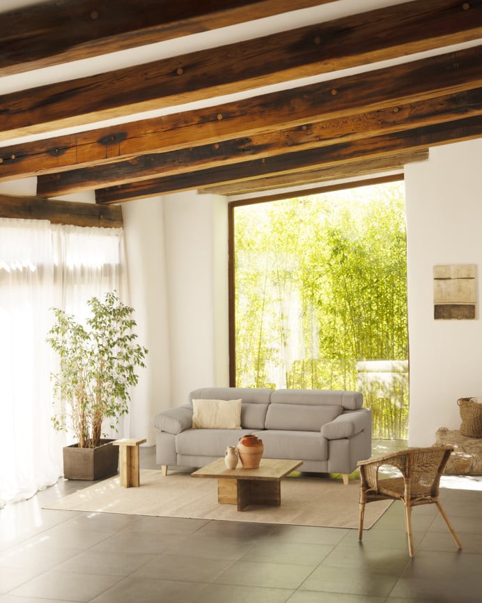 Deco Wood Sofá De 3 Plazas Color Gris Claro De 195cm