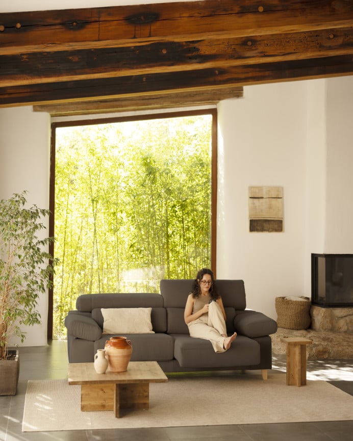 Deco Wood Sofá De 3 Plazas Color Gris Oscuro De 195cm