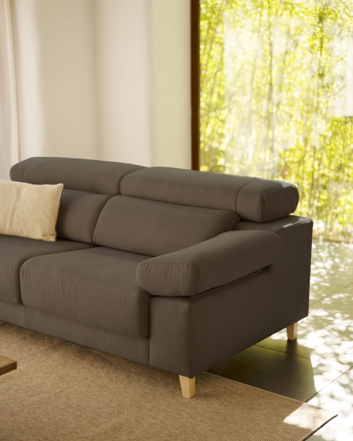 Deco Wood Sofá De 3 Plazas Color Gris Oscuro De 195cm