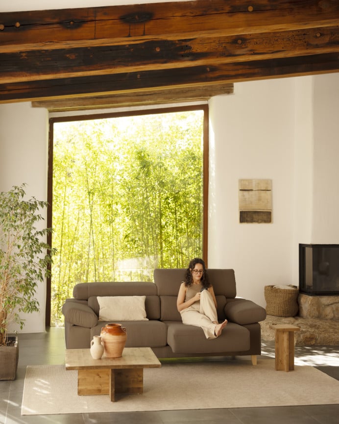 Deco Wood Sofá De 3 Plazas Color Marrón Topo De 195cm