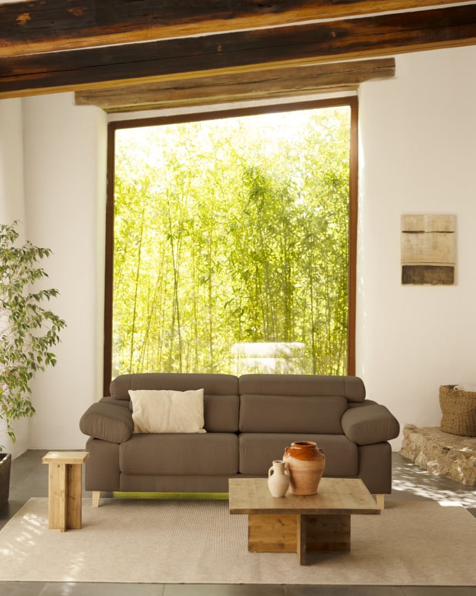 Deco Wood Sofá De 3 Plazas Color Marrón Topo De 195cm