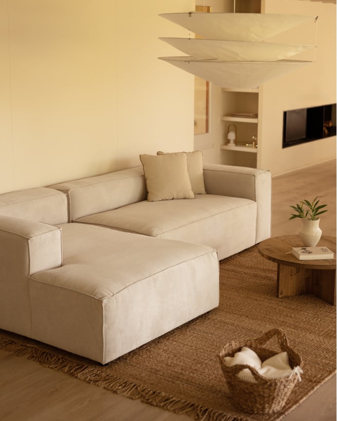 Deco Wood Sofá De 3 Plazas Con Chaise Longue Izquierdo De Pana Color Blanco Roto 250x175cm