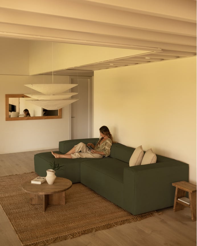 Deco Wood Sofá De 3 Plazas Con Chaise Longue Izquierdo De Pana Color Verde 250x175cm