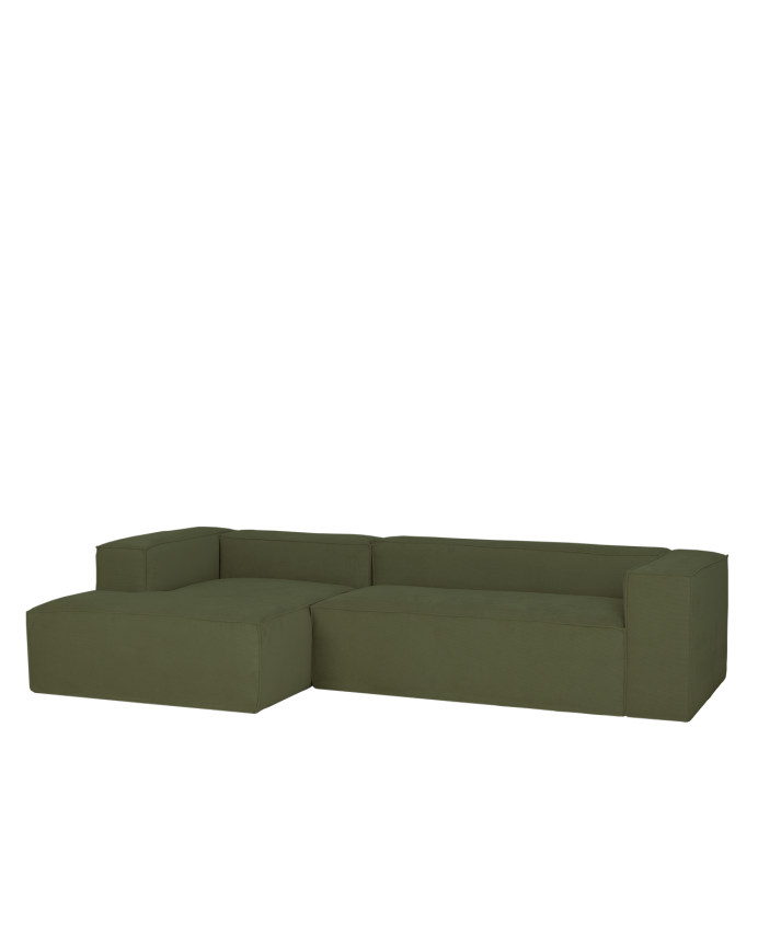 Deco wood Sofá de 3 plazas con chaise longue izquierdo de pana color verde 250x175cm