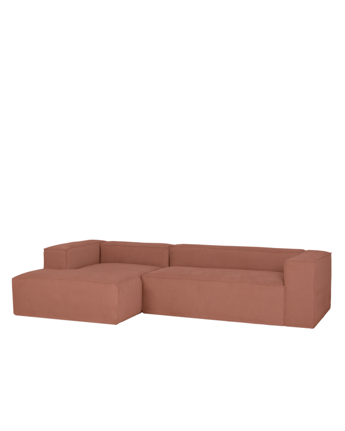 Deco wood Sofá de 3 plazas con chaise longue izquierdo de pana color coral 250x175cm