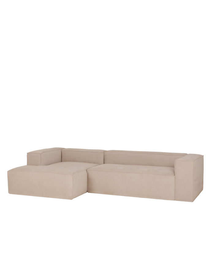 Deco wood Sofá de 3 plazas con chaise longue izquierdo de pana color beige 250x175cm