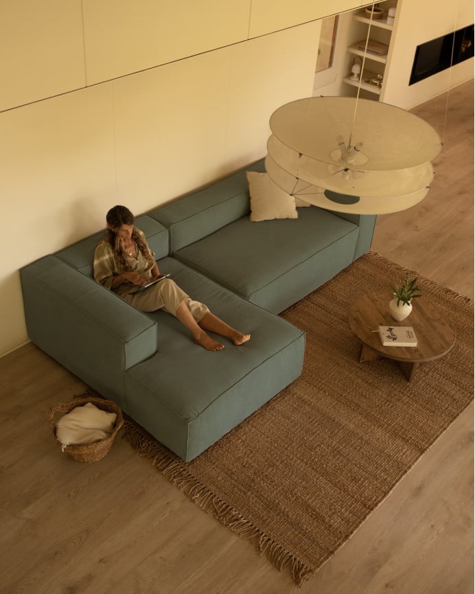 Deco Wood Sofá De 3 Plazas Con Chaise Longue Izquierdo De Pana Color Verde Azulado 250x175cm