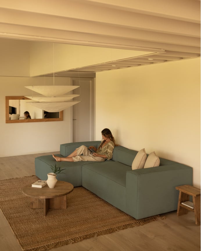 Deco Wood Sofá De 3 Plazas Con Chaise Longue Izquierdo De Pana Color Verde Azulado 250x175cm