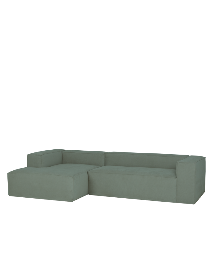 Deco wood Sofá de 3 plazas con chaise longue izquierdo de pana color verde azulado 250x175cm