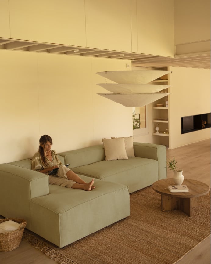 Deco Wood Sofá De 3 Plazas Con Chaise Longue Izquierdo De Pana Color Lima 250x175cm