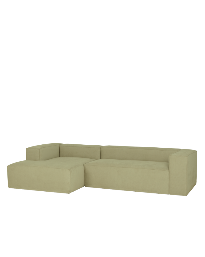 Deco wood Sofá de 3 plazas con chaise longue izquierdo de pana color lima 250x175cm