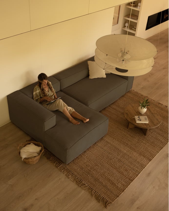 Deco Wood Sofá De 3 Plazas Con Chaise Longue Izquierdo De Pana Color Marrón Topo 250x175cm
